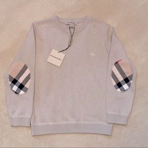 Boys Burberry Sweater with Plaid Elbow Patches